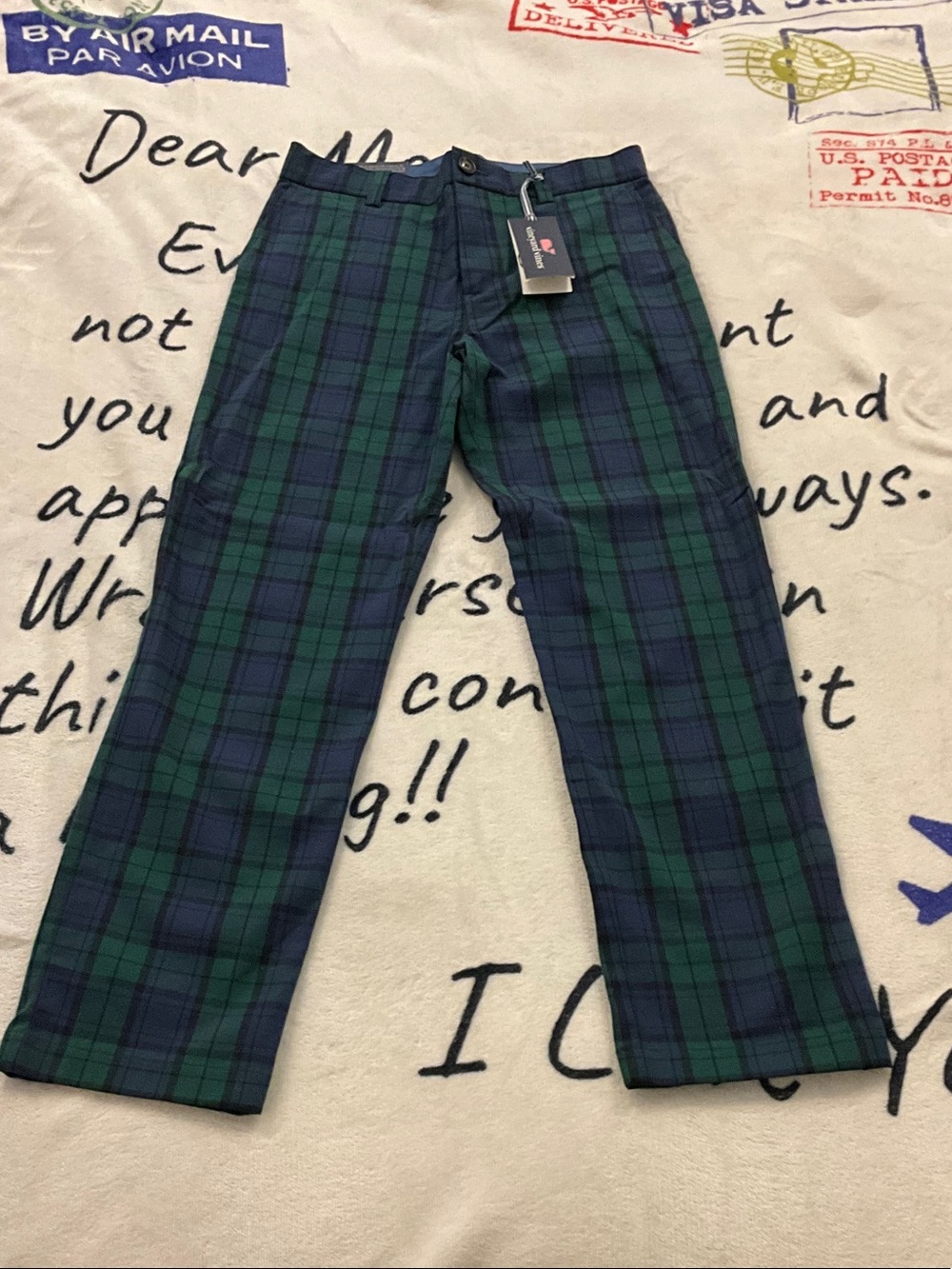 Vineyard Vines Green & Navy Plaid Chinos